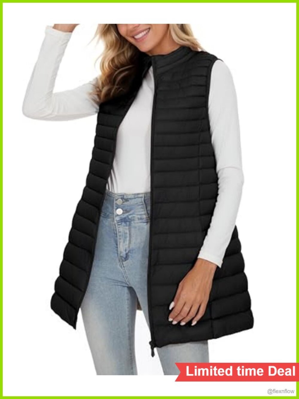 Lightweight Long Down Puffer Vest Sleeveless Winter Full Length Quilted